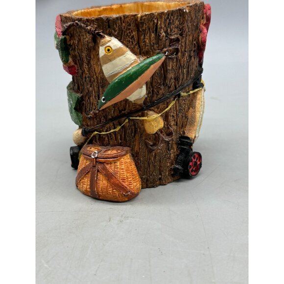 Fishing-Themed Gone Fishin Decorative Pen Holder reel life Russ Berrie 4" READ - Picture 4 of 10